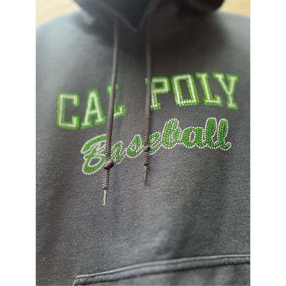 CAL POLY UNIVERSITY BASEBALL NAVY BLUE BLING RHINESTONES SPELLOUT HOODIE SWEATSH - Picture 17 of 17